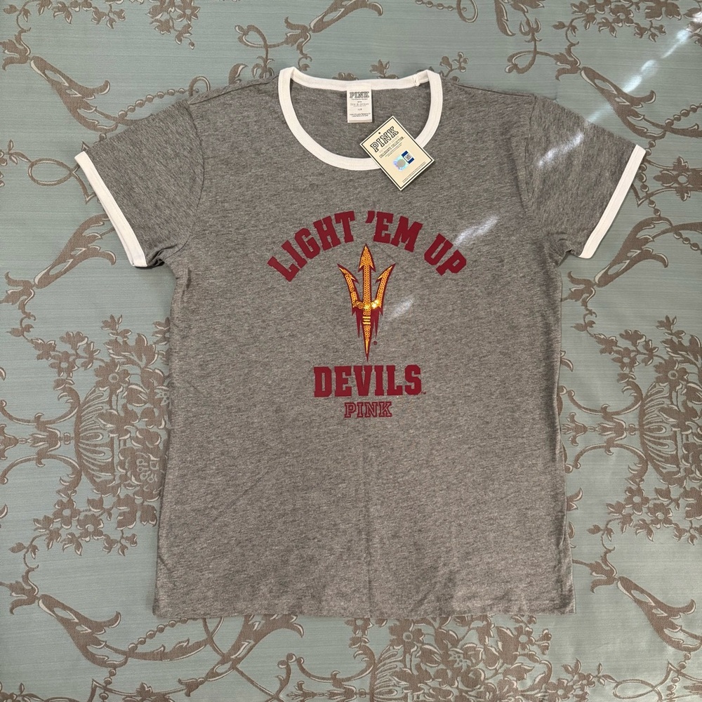 Victoria's Secret PINK AZ State Sun Devils Bling Short Sleeve Tee Shirt Large